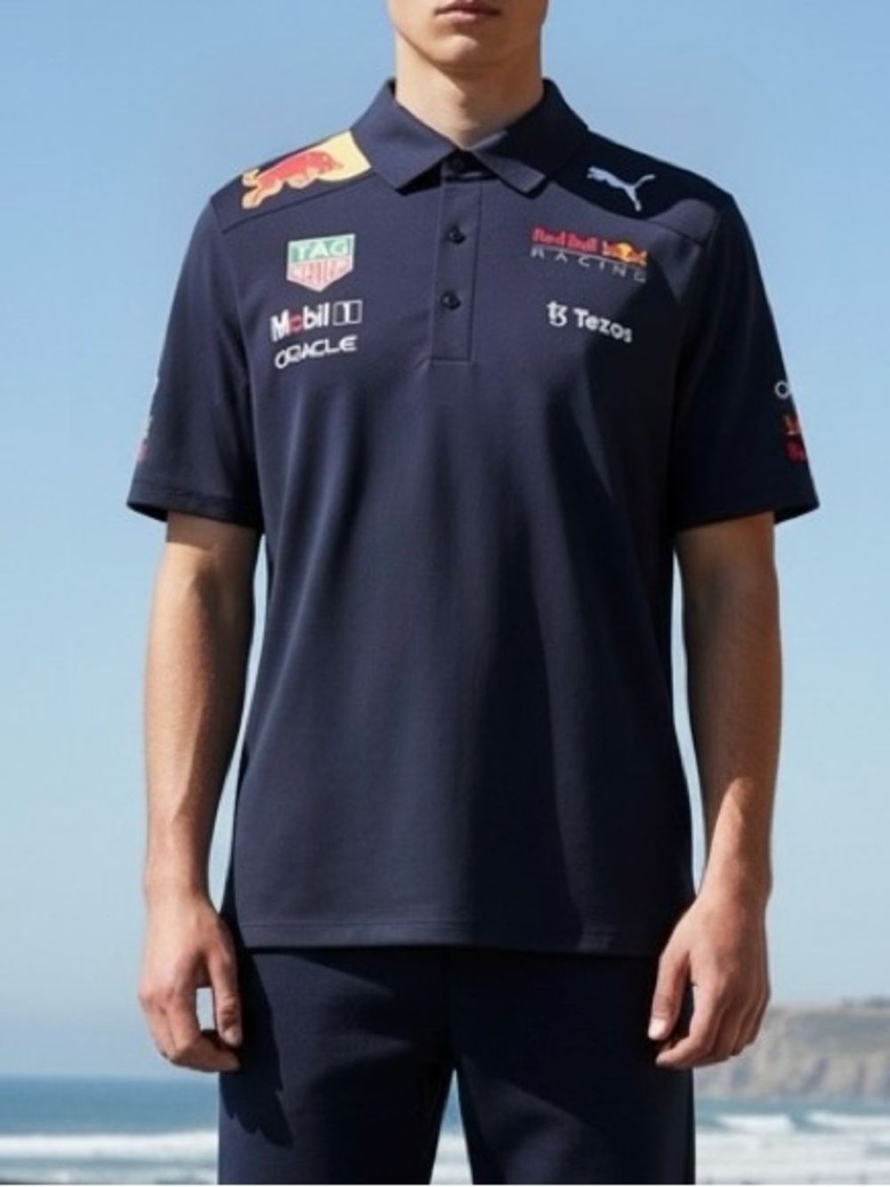 Puma Red Bull Racing Formula 1 Polo Shirt Men’s XL Navy Yellow Red Accents